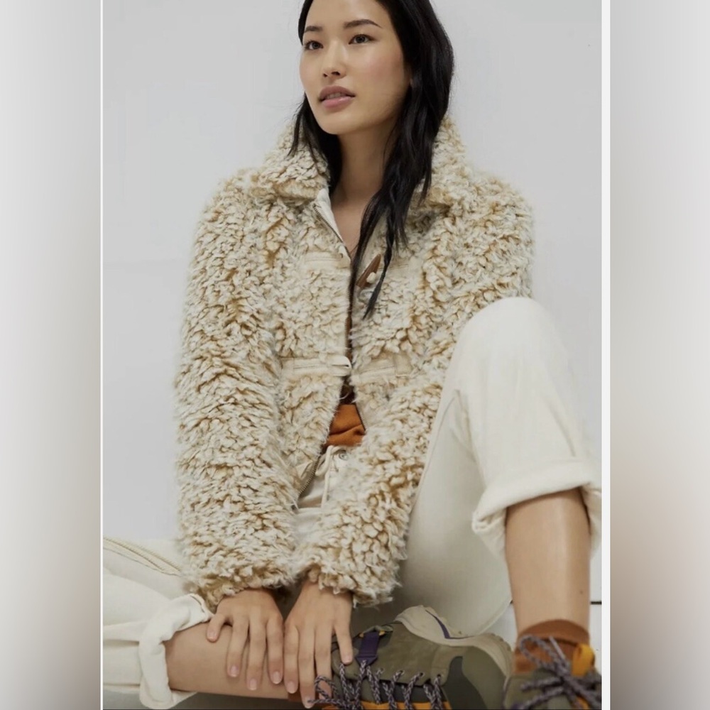 NWT Anthropologie Brenna Faux Fur Coat in Taupe Size XL